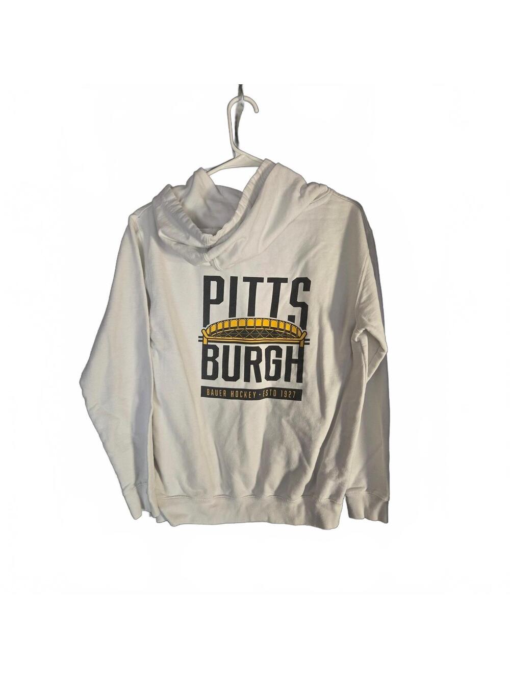 Bauer Pittsburgh Hoodie Youth Large White S24 DSG Hockey Sweatshirt Pullover